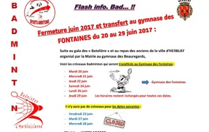 Fermeture juin 2017 &amp; transferts des créneaux Fontaine