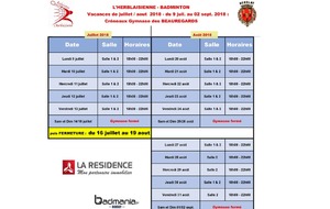 Créneaux BAD été : juillet - aout 2018