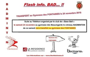 Transfert Bad le samedi 24 nov. 2018