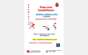 Stage  Jeunes Compétiteurs  07 et 08 mars 2019 