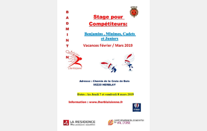 Stage &quot;Jeunes Compétiteurs&quot; 07 et 08 mars 2019 