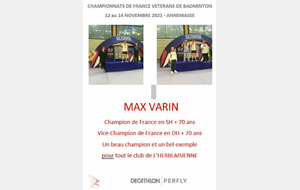 Championnat de France Vétéran - 12 au 14 novembre à ANNEMASSE