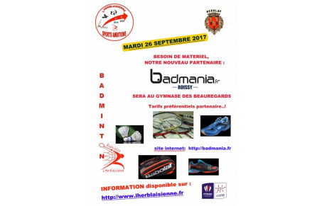 Notre nouveau Partenaire BADMANIA au gymnase des BEAUREGARDS