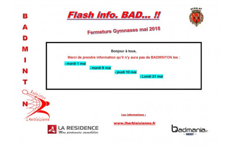 Fermetures Gymnases mai 2018