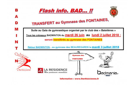 transfert créneaux BAD juin/juillet 2018