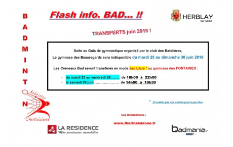 Transferts BAD Juin 2019 suite Gala Gymnastique