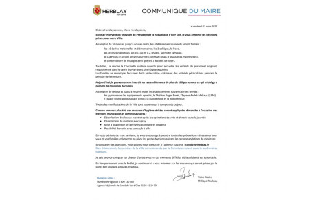Fermeture des GYMNASES à compter du 13 Mars