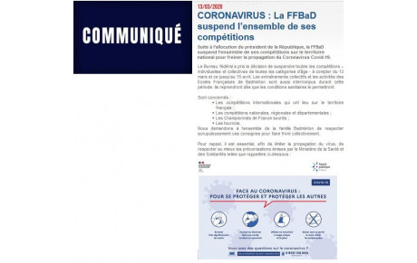 COVID 19 - Interclubs BADMINTON - communiqué de Max VARIN