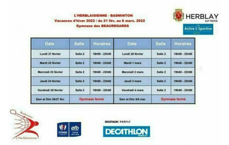 Les créneaux congés hiver 2022